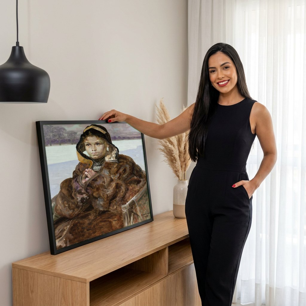 Quadro Decorativo A Pequena Patinadora - Jacek Malczewski | modelo apresentando o quadro emoldurado