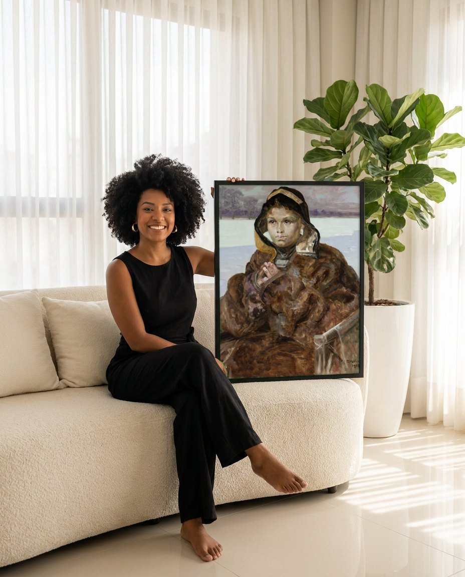 Quadro Decorativo A Pequena Patinadora - Jacek Malczewski | modelo apresentando o quadro emoldurado