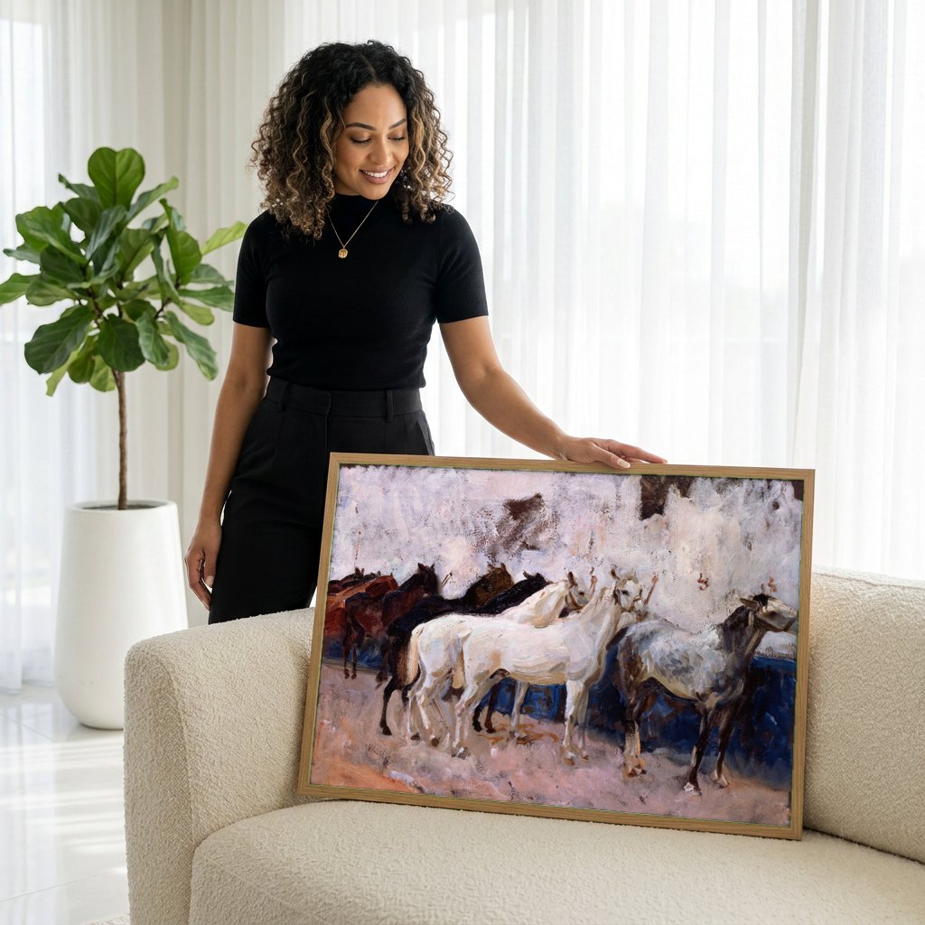 Quadro Decorativo Cavalos em Movimento - John Singer Sargent | modelo apresentando o quadro emoldurado