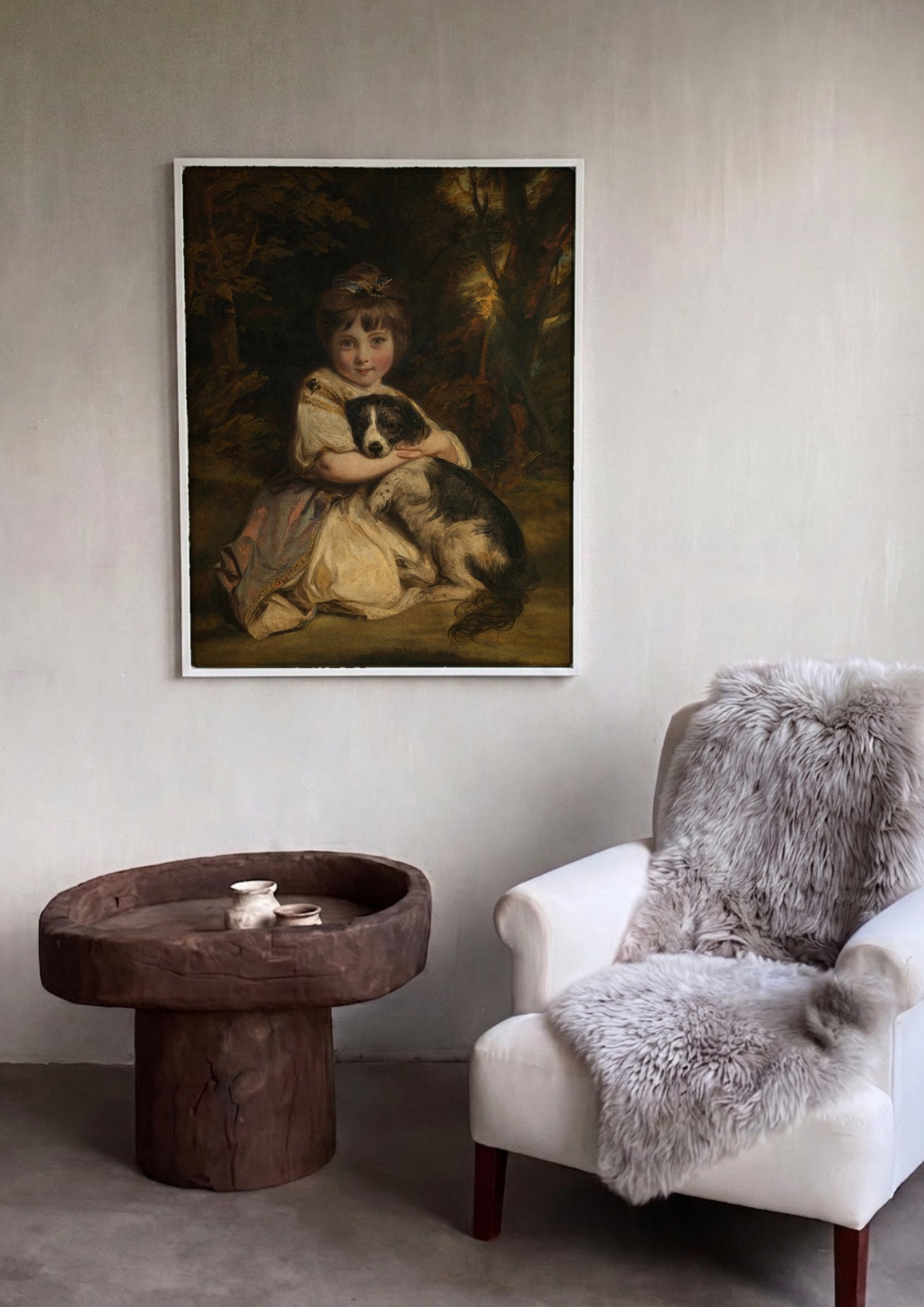 Quadro Decorativo A Menina e o Cão - Sir Joshua Reynolds | quadro emoldurado na parede