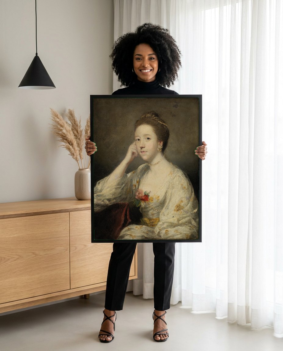 Quadro Decorativo Retrato Feminino - Sir Joshua Reynolds | modelo apresentando o quadro emoldurado