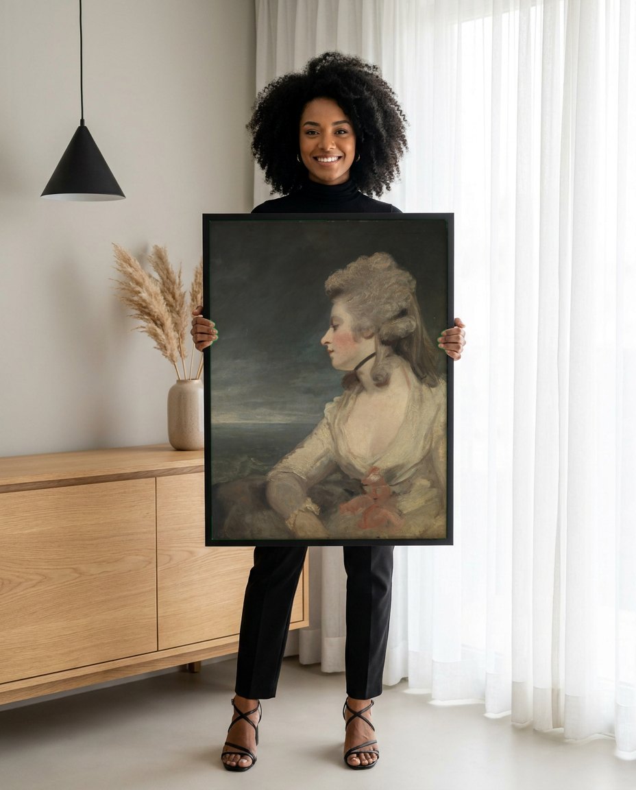 Quadro Decorativo Retrato Feminino - Sir Joshua Reynolds | modelo apresentando o quadro emoldurado