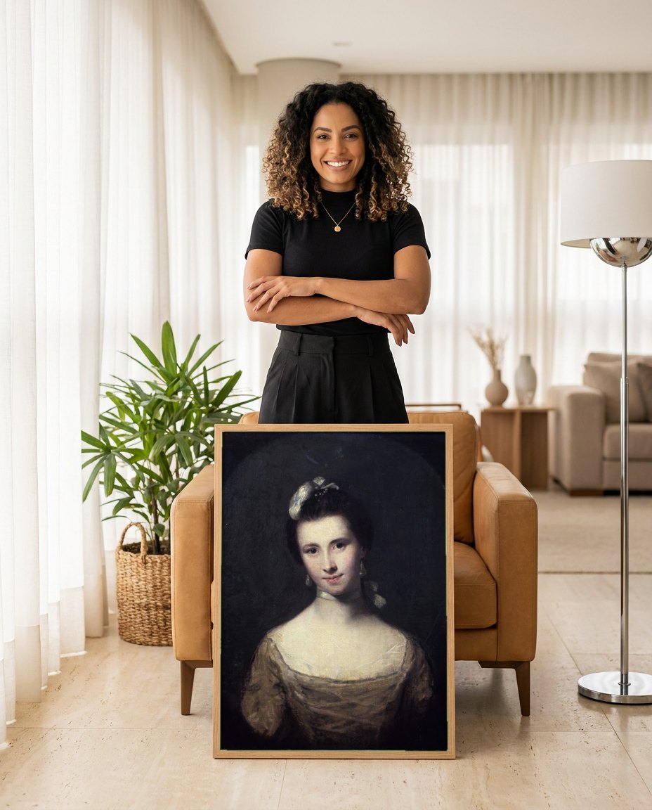 Quadro Decorativo Retrato Feminino - Sir Joshua Reynolds | modelo apresentando o quadro emoldurado
