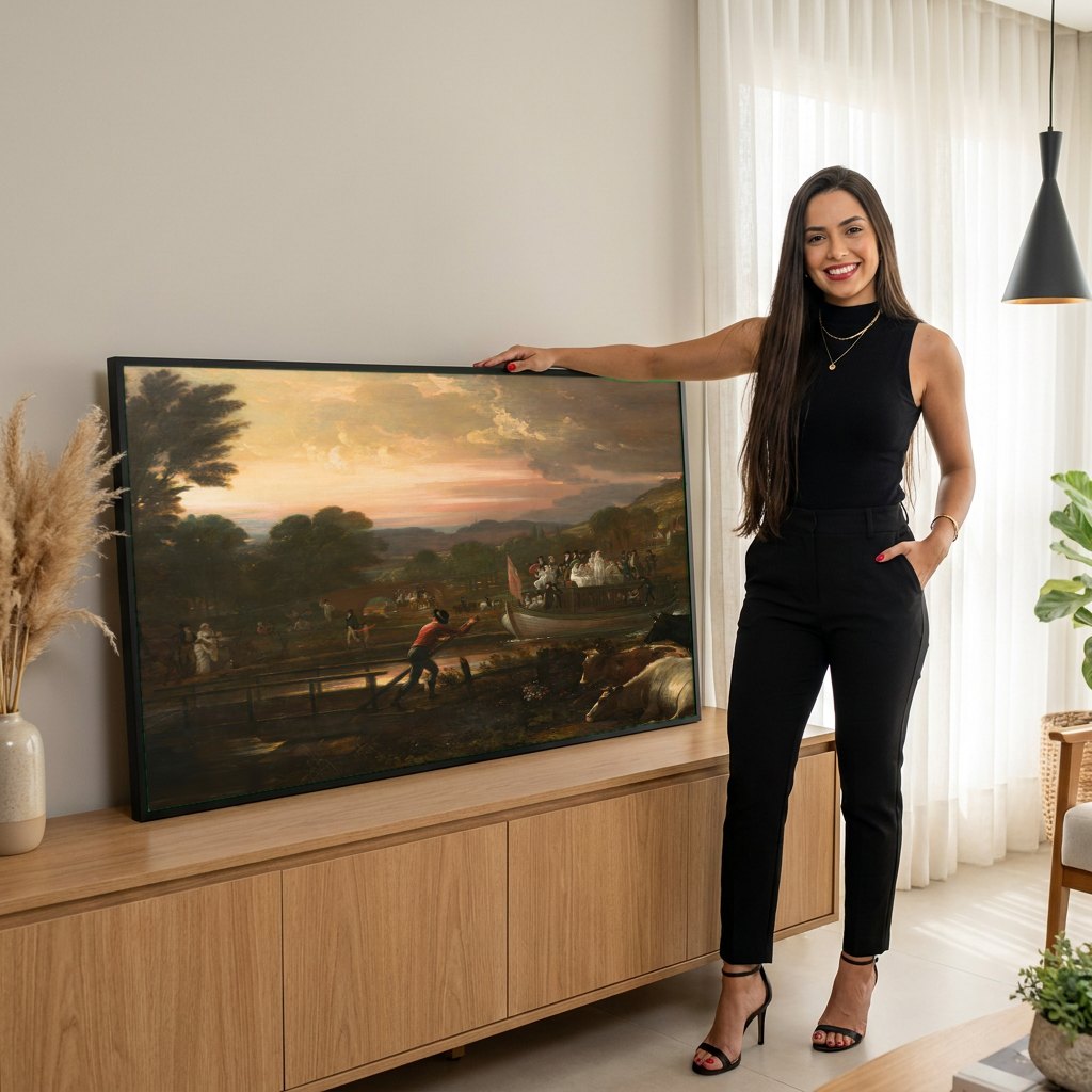 Quadro Decorativo: A Partida Nupcial - Benjamin West | modelo apresentando o quadro emoldurado