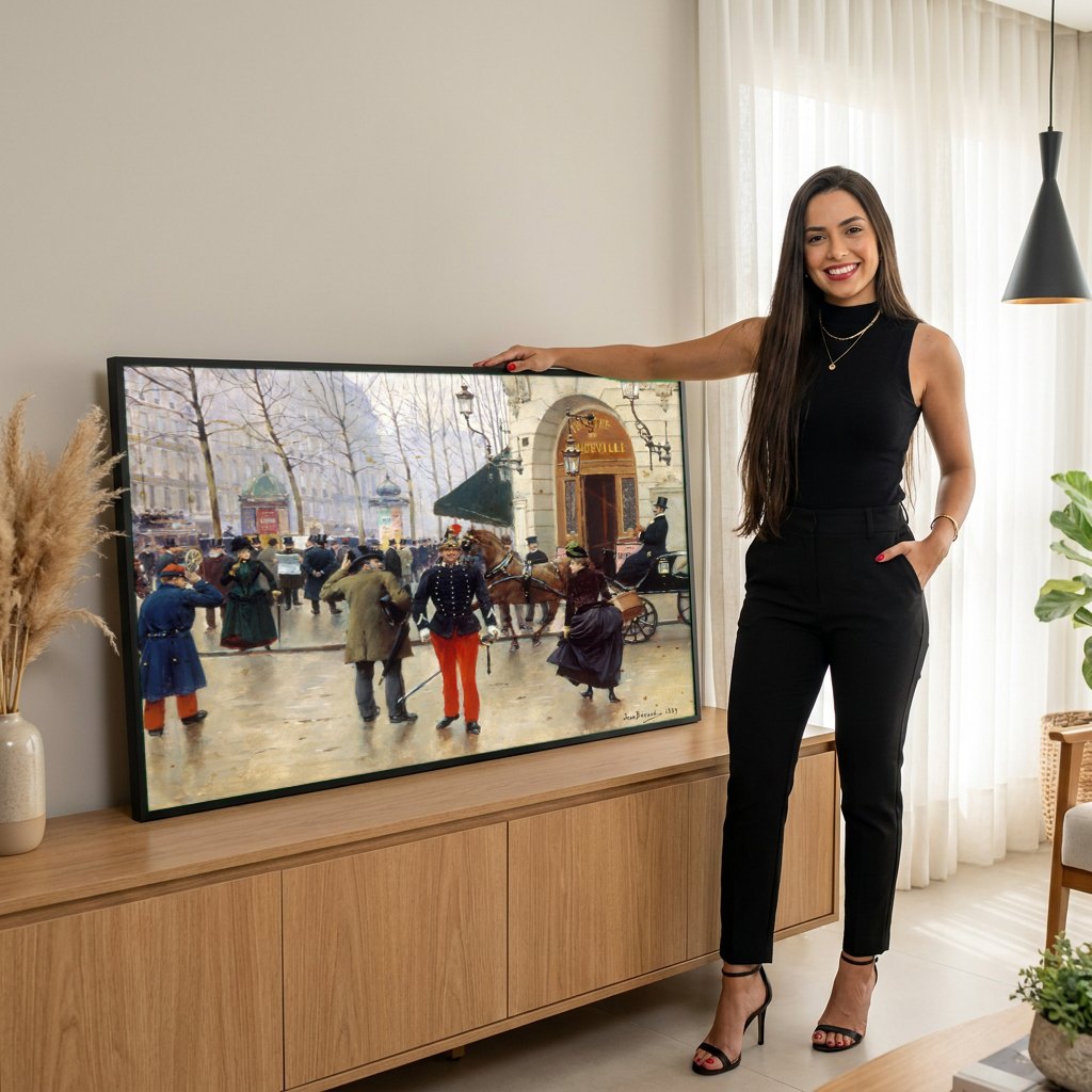Quadro Decorativo Cena Urbana Francesa - Jean Béraud | modelo apresentando o quadro emoldurado