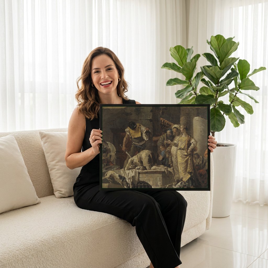 Quadro Decorativo A Decapitação de São João Batista - Tiepolo | modelo apresentando o quadro emoldurado