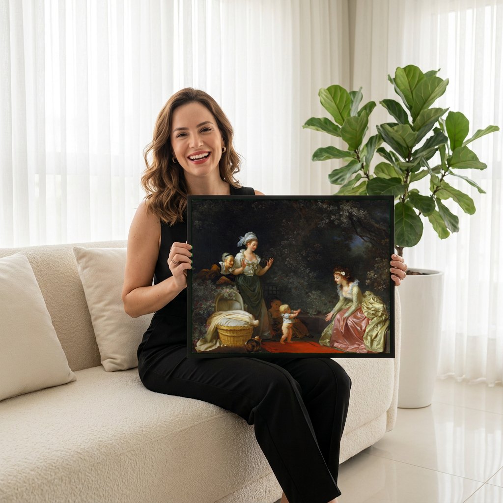 Quadro Decorativo A Primeira Caminhada - Jean Honoré Fragonard | modelo apresentando o quadro emoldurado