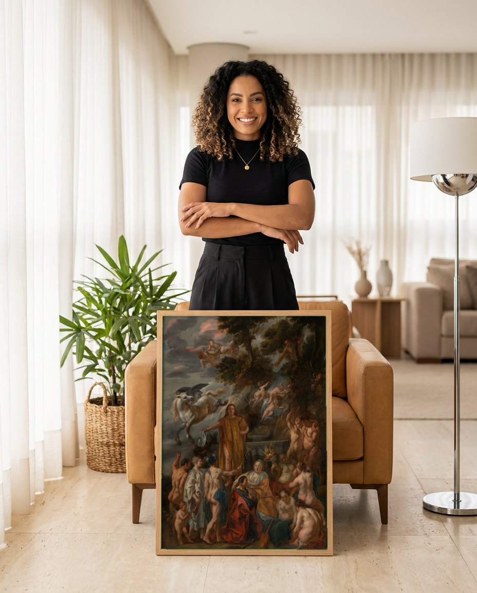 Quadro Decorativo A Fonte de Hipocrene - Jacob Jordaens | modelo apresentando o quadro emoldurado
