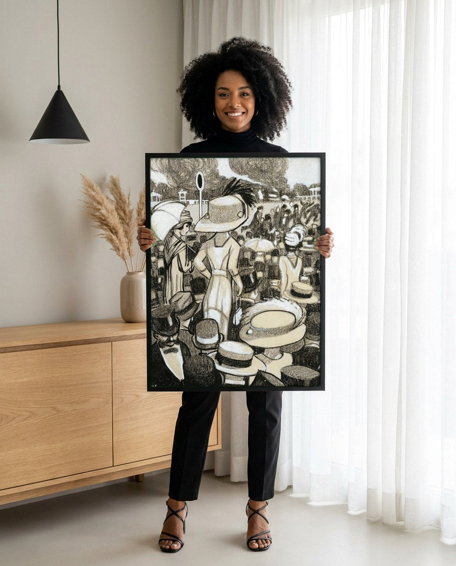 Quadro Decorativo A Corrida de Cavalos - Juan Gris | modelo apresentando o quadro emoldurado