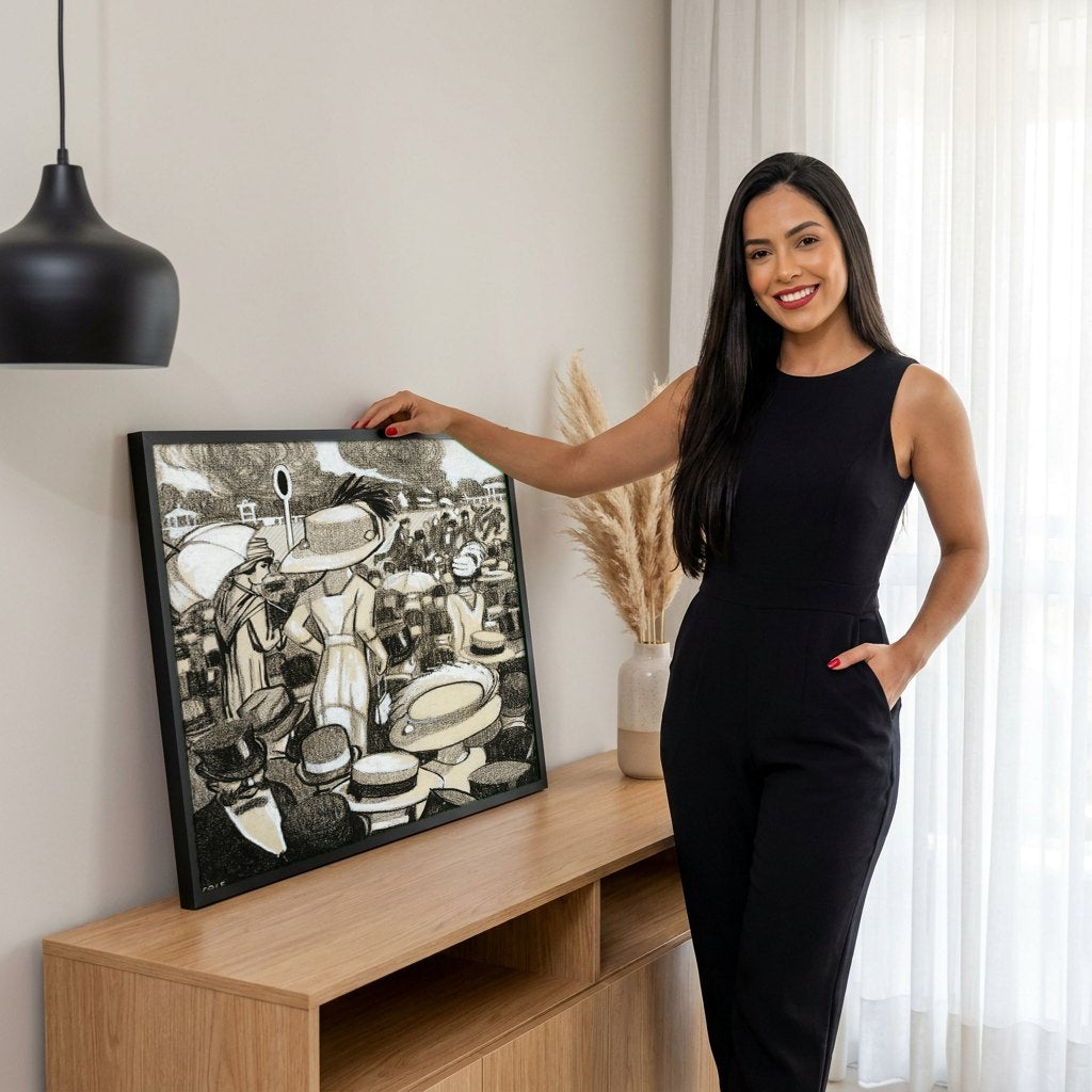Quadro Decorativo A Corrida de Cavalos - Juan Gris | modelo apresentando o quadro emoldurado
