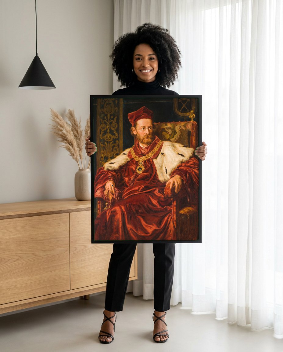 Quadro Decorativo Retrato de Professor - Jan Matejko | modelo apresentando o quadro emoldurado