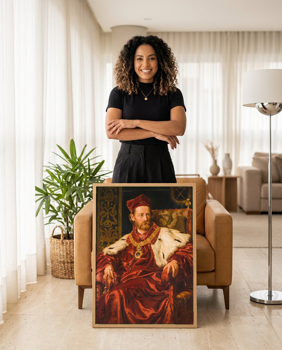 Quadro Decorativo Retrato de Professor - Jan Matejko | modelo apresentando o quadro emoldurado
