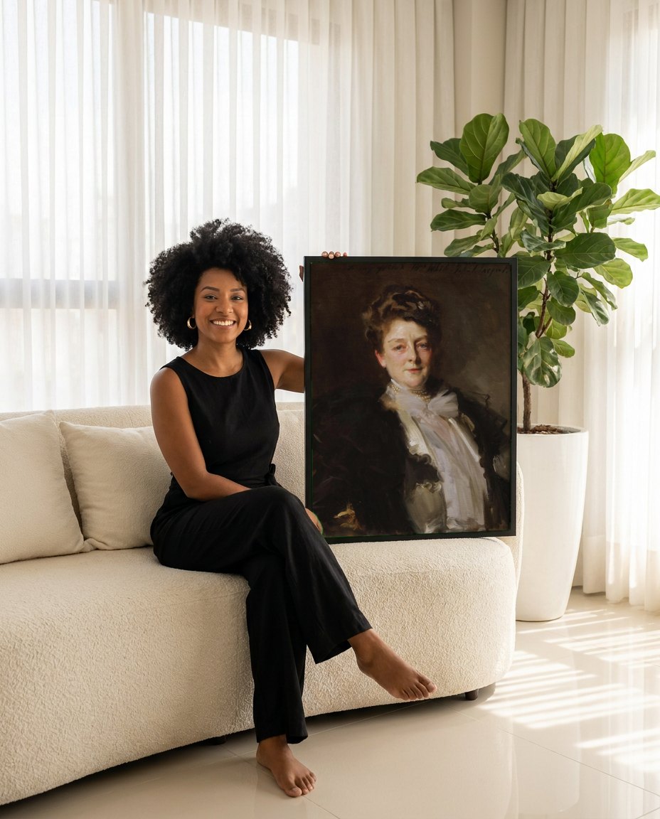 Quadro Decorativo Retrato de Mrs. White - John Singer Sargent | modelo apresentando o quadro emoldurado