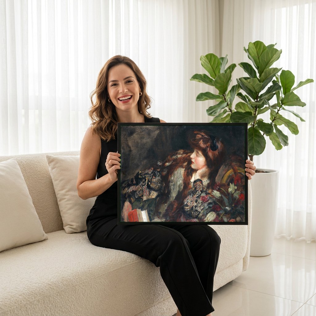 Quadro Decorativo A Leitora (The Reader) - James Jebusa Shannon | modelo apresentando o quadro emoldurado