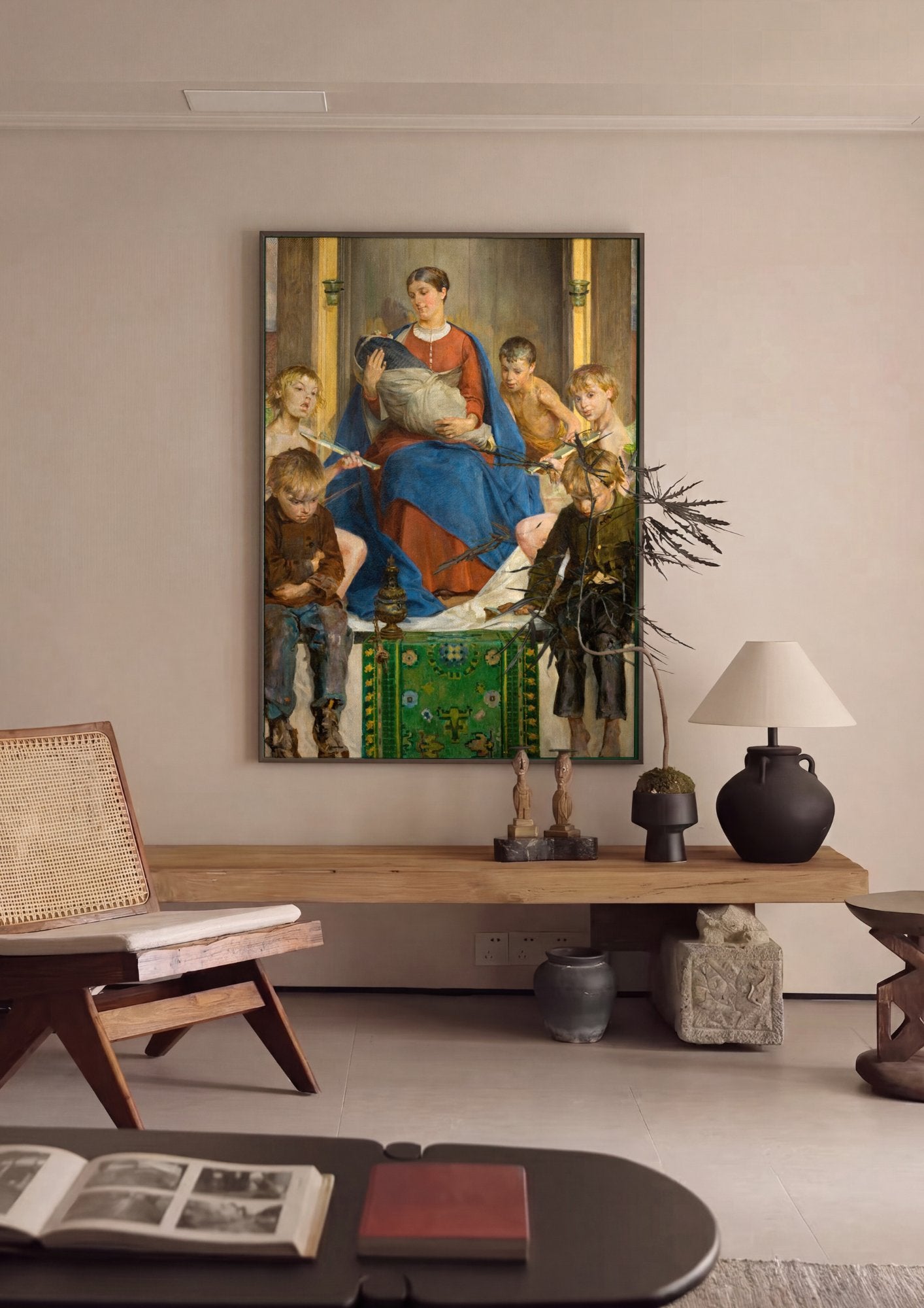Quadro Decorativo A Virgem e os Anjos - Jacek Malczewski em ambiente decorado
