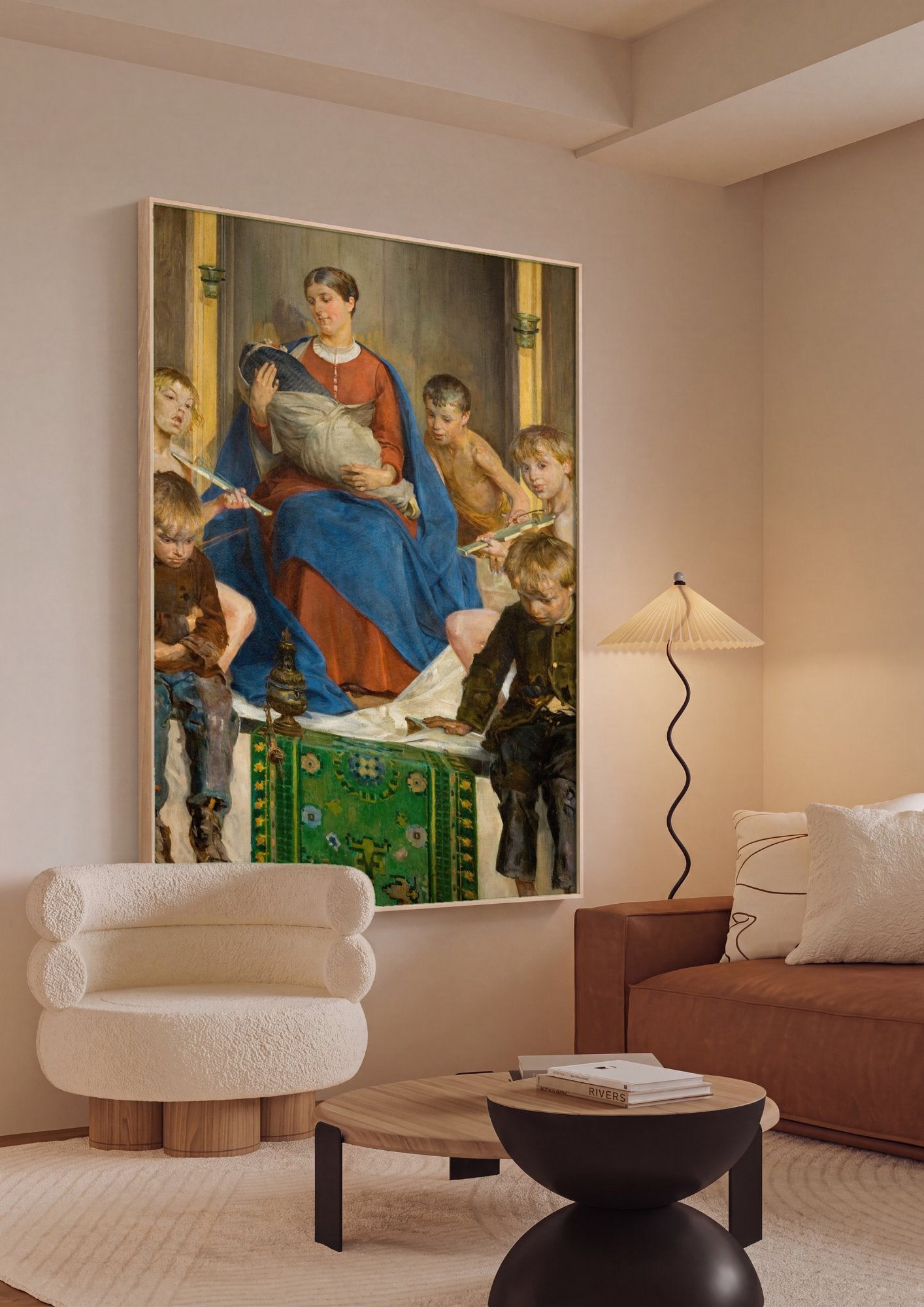 Quadro Decorativo A Virgem e os Anjos - Jacek Malczewski em ambiente decorado