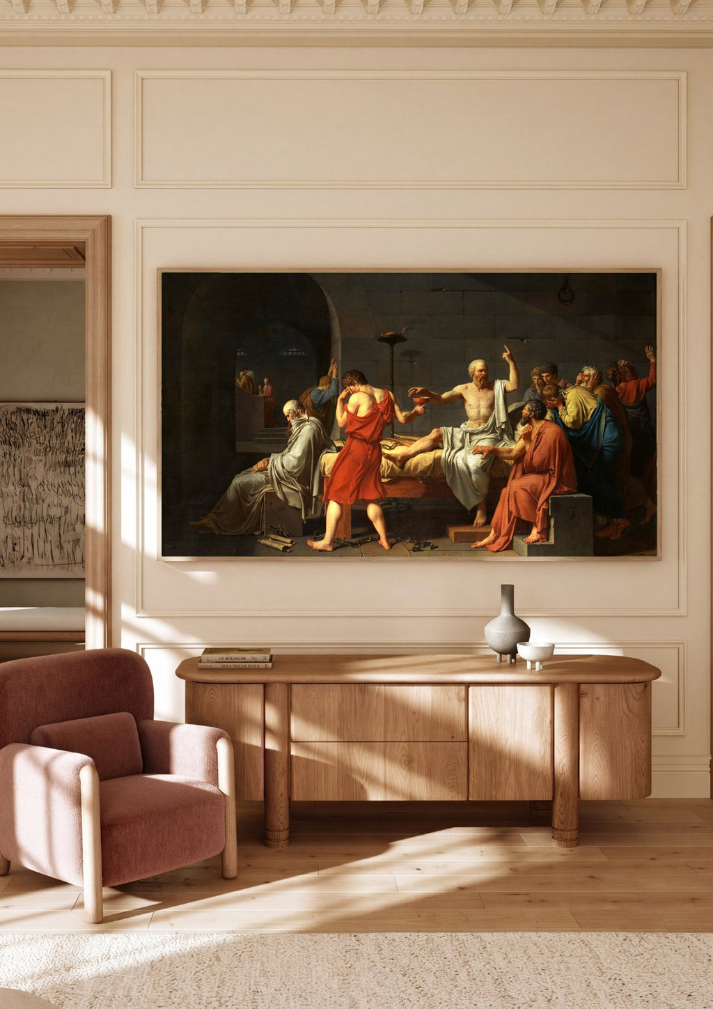 Quadro Decorativo A Morte de Sócrates - Jacques-Louis David em ambiente decorado