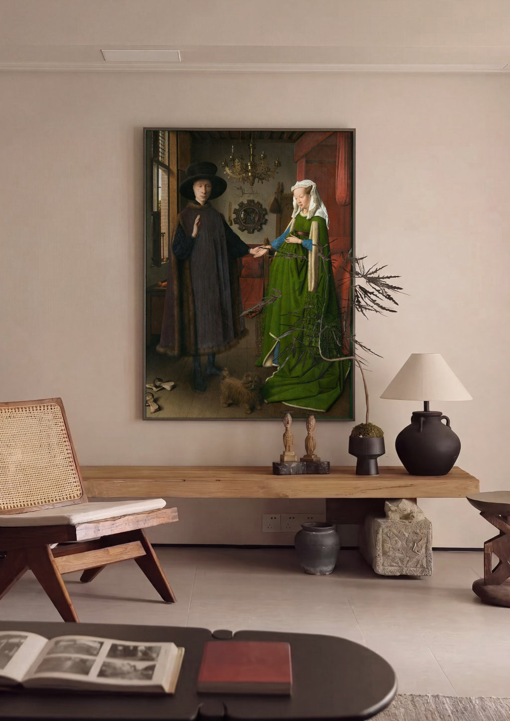 Quadro Decorativo O Retrato Arnolfini - Jan van Eyck em ambiente decorado