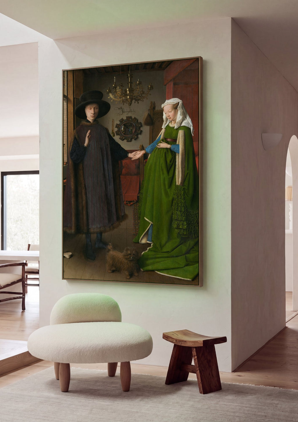 Quadro Decorativo O Retrato Arnolfini - Jan van Eyck em ambiente decorado