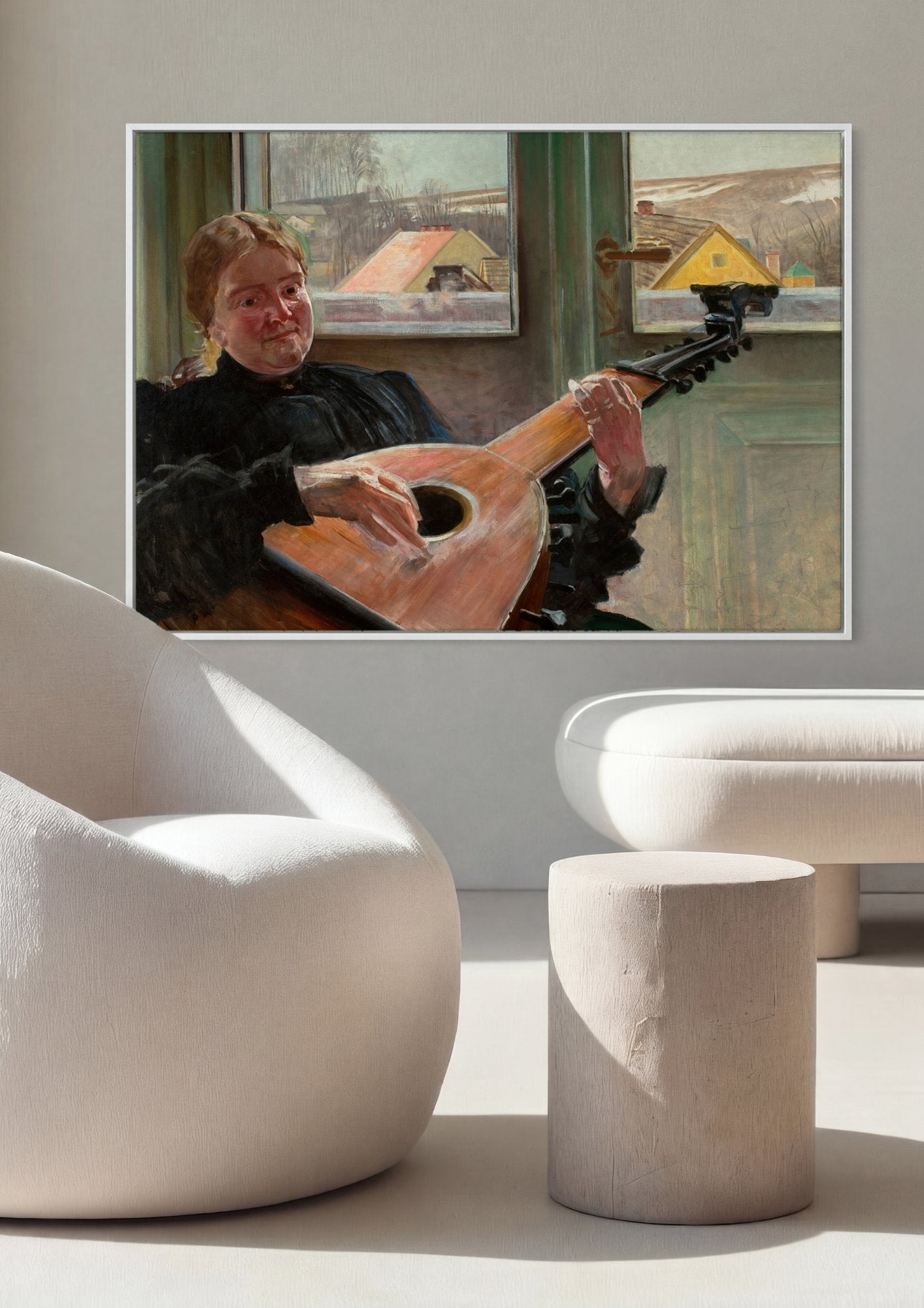Quadro Decorativo A Mulher com Alaúde - Jacek Malczewski em ambiente decorado