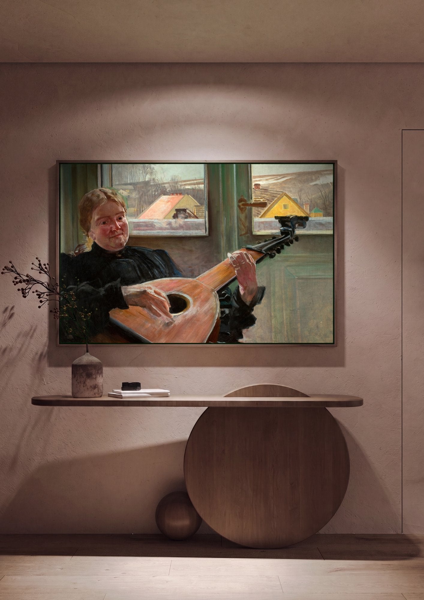 Quadro Decorativo A Mulher com Alaúde - Jacek Malczewski em ambiente decorado