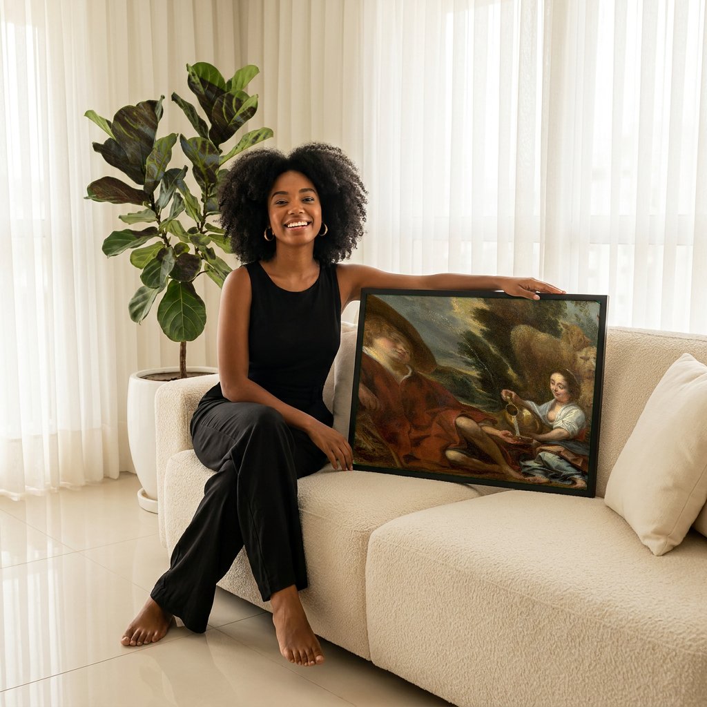 Quadro Decorativo O Pastor Adormecido - Jacob Jordaens com modelo em ambiente