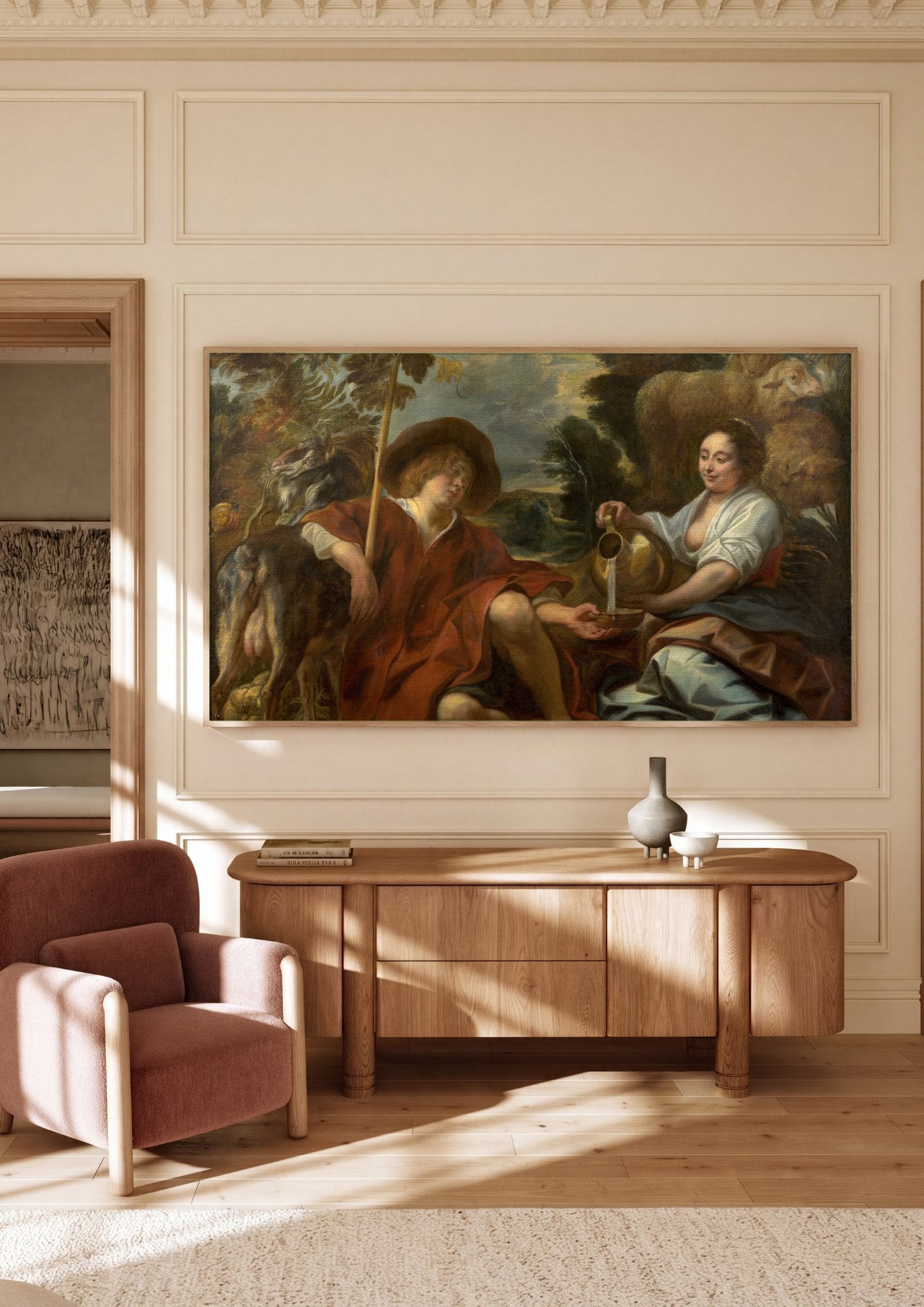 Quadro Decorativo O Pastor Adormecido - Jacob Jordaens em ambiente decorado