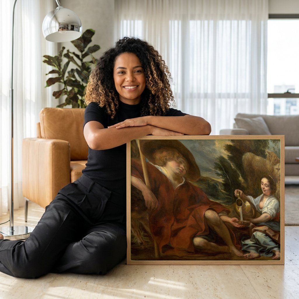 Quadro Decorativo O Pastor Adormecido - Jacob Jordaens com modelo em ambiente