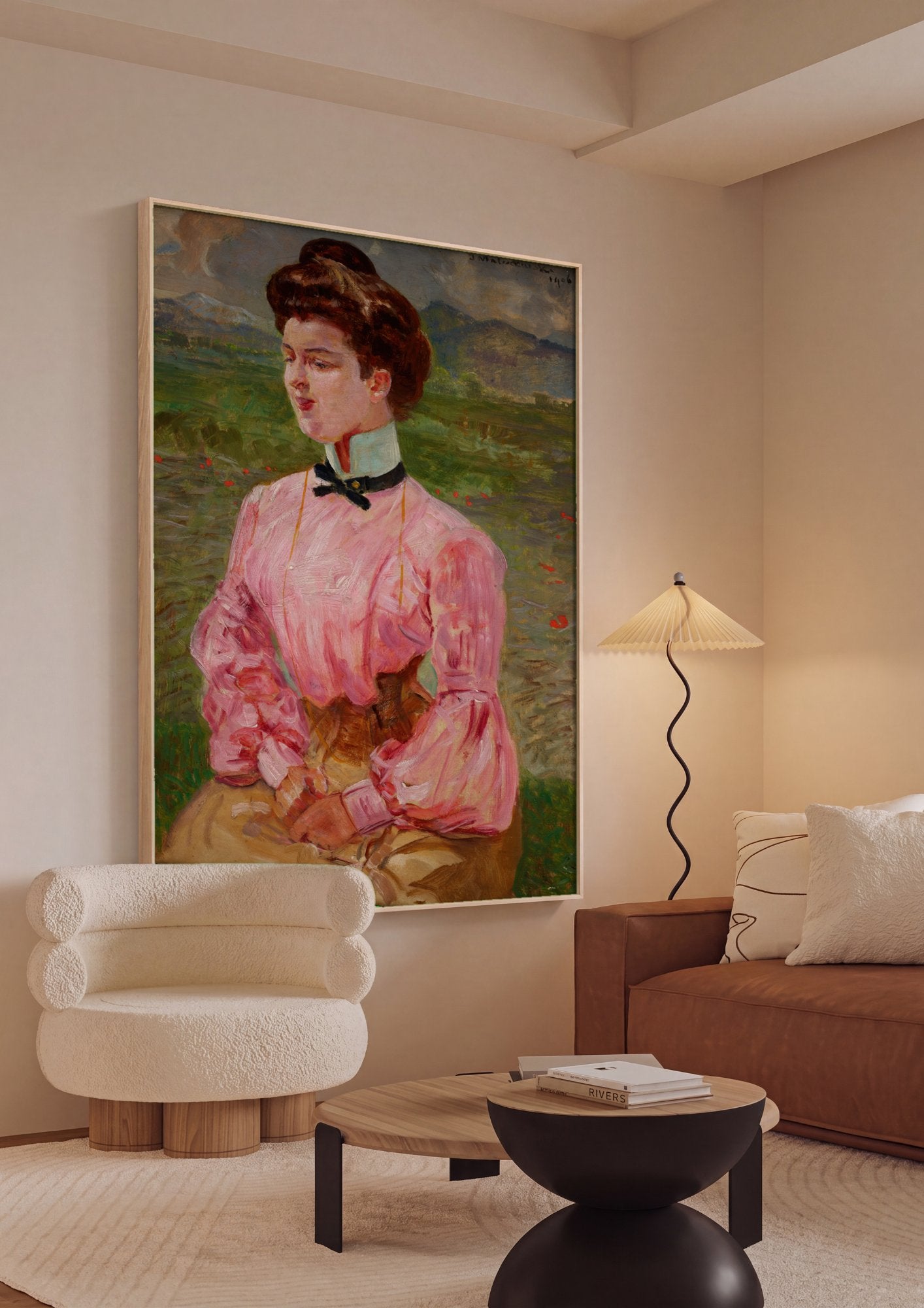 Quadro Decorativo Moça em Cor de Rosa - Jacek Malczewski em ambiente decorado