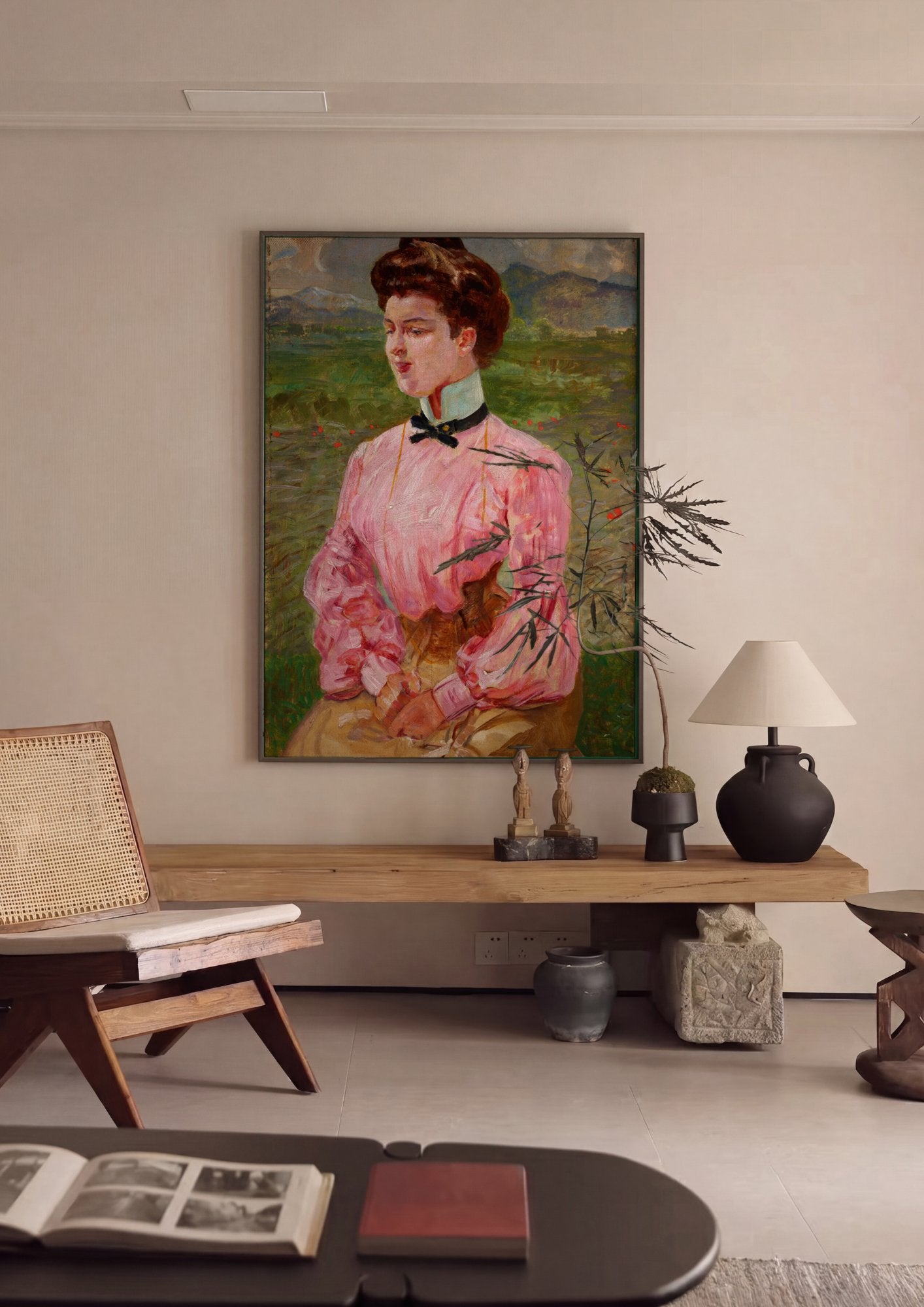 Quadro Decorativo Moça em Cor de Rosa - Jacek Malczewski em ambiente decorado