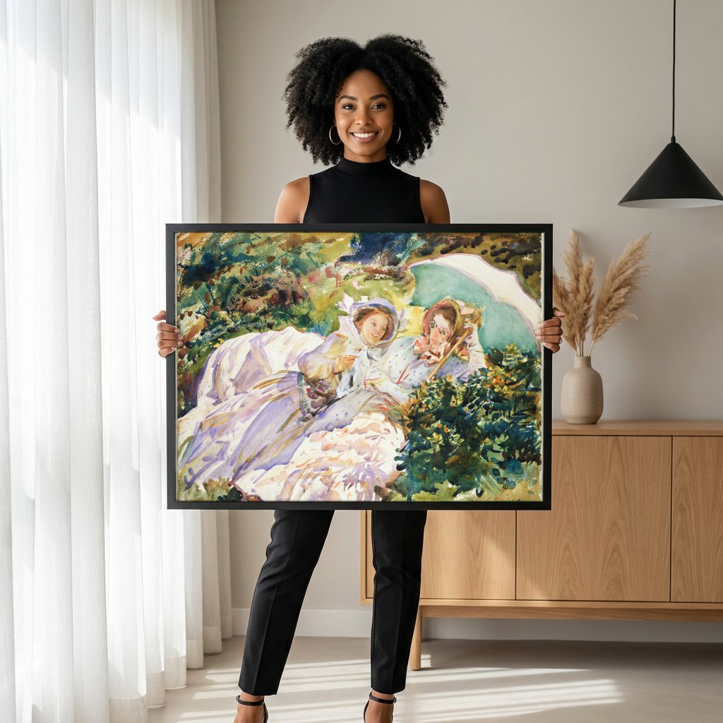 Quadro Decorativo Duas Mulheres em um Jardim - John Singer Sargent com modelo em ambiente
