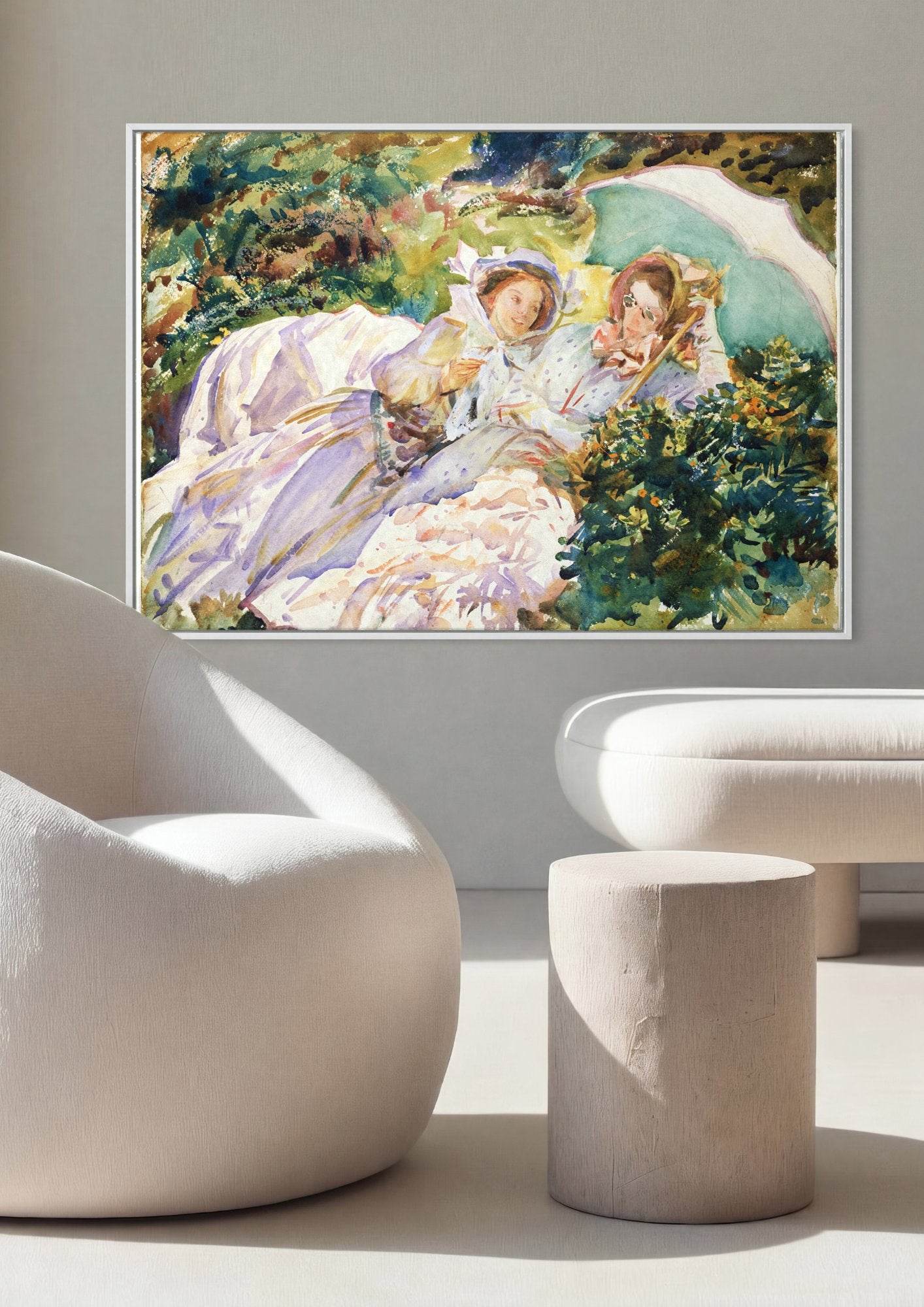 Quadro Decorativo Duas Mulheres em um Jardim - John Singer Sargent em ambiente decorado