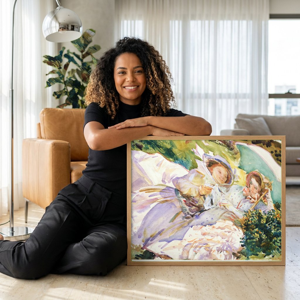 Quadro Decorativo Duas Mulheres em um Jardim - John Singer Sargent com modelo em ambiente