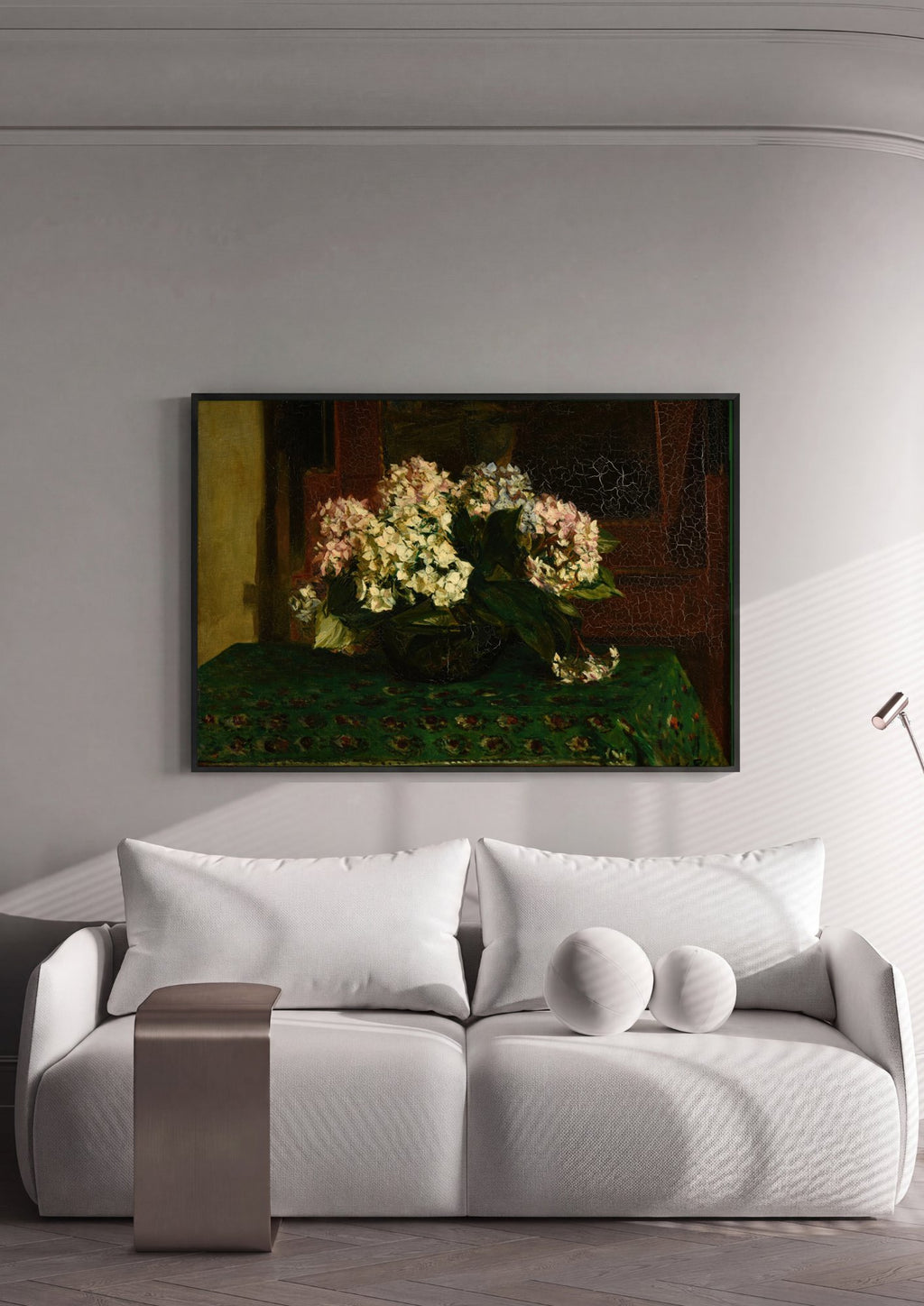 Quadro Decorativo Hortênsias em Vaso - Jacques Émile Blanche em ambiente decorado
