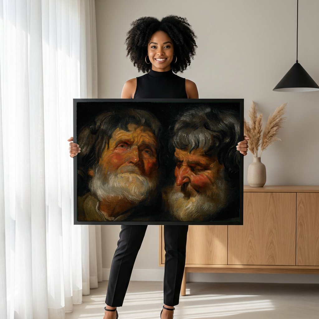 Quadro Decorativo Estudos de Cabeças - Jacob Jordaens com modelo em ambiente
