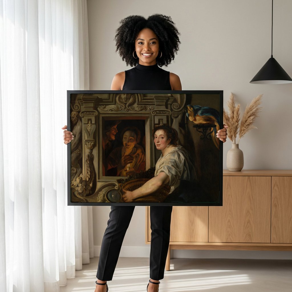 Quadro Decorativo A Oferta de Frutas - Jacob Jordaens com modelo em ambiente