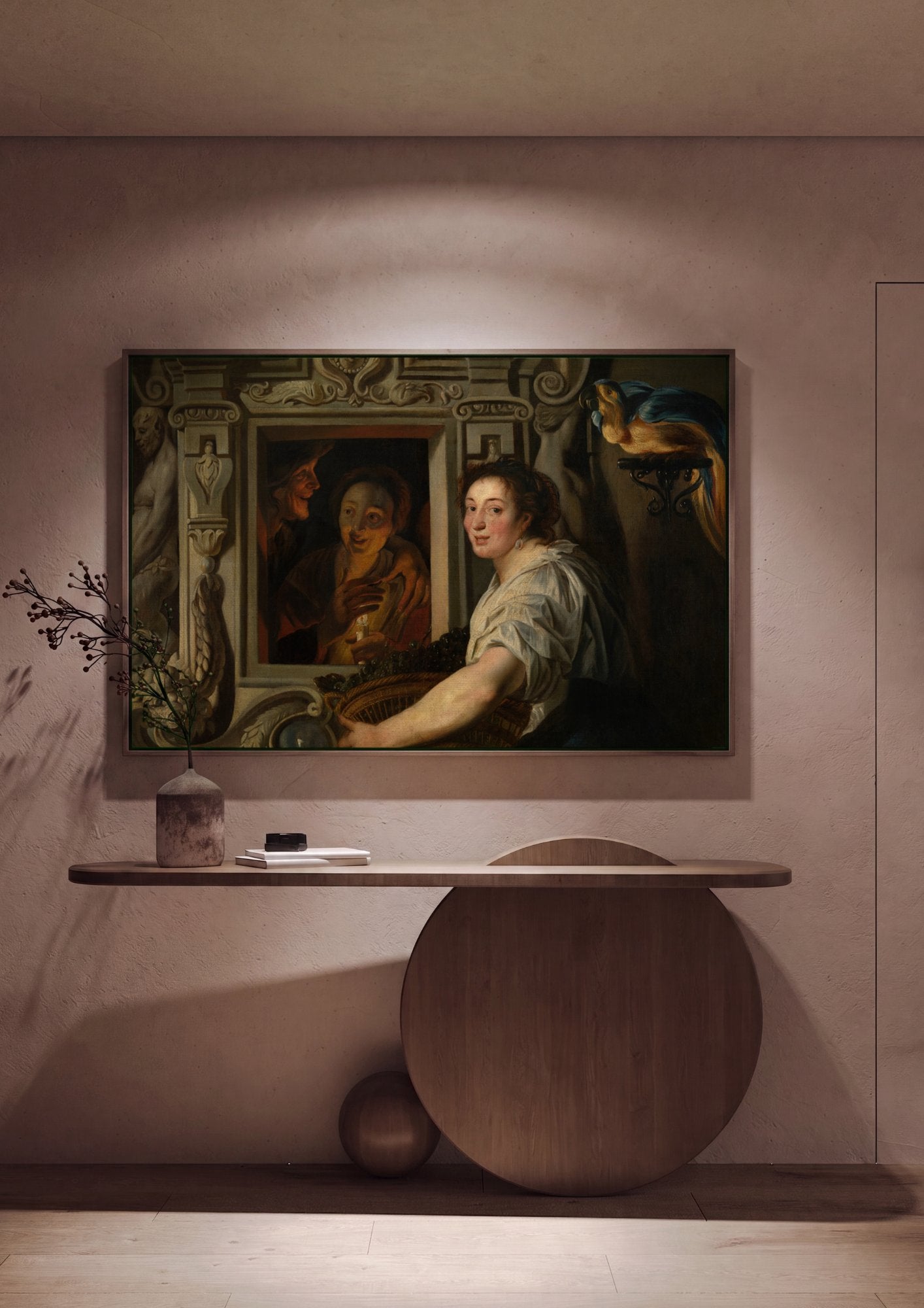 Quadro Decorativo A Oferta de Frutas - Jacob Jordaens em ambiente decorado