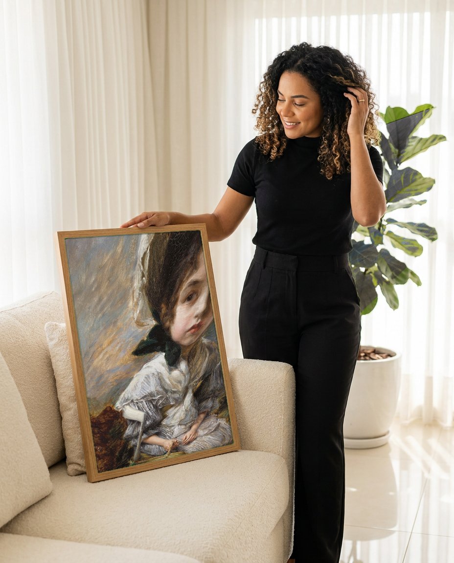 Quadro Decorativo A Menina do Chapéu - Jacques Émile Blanche com modelo em ambiente