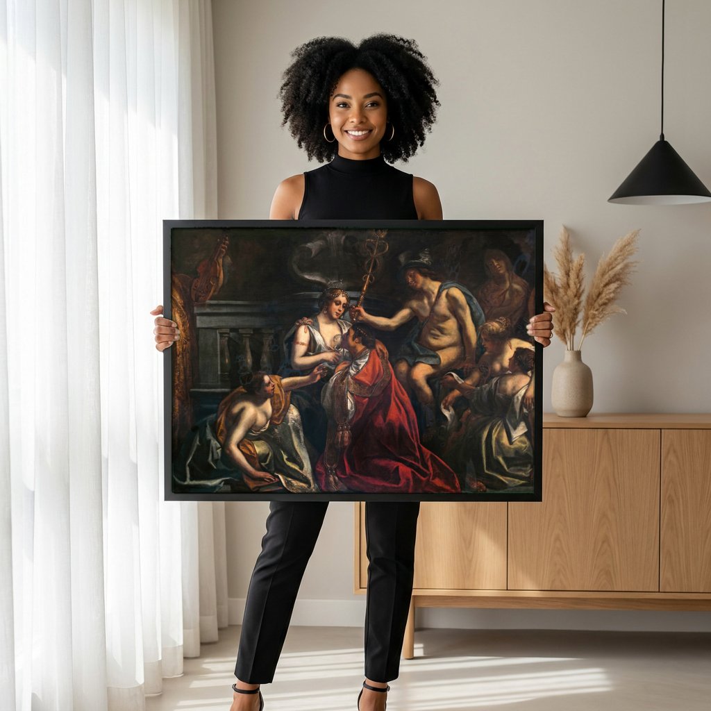 Quadro Decorativo A Oferenda a Ceres - Jacob Jordaens com modelo em ambiente