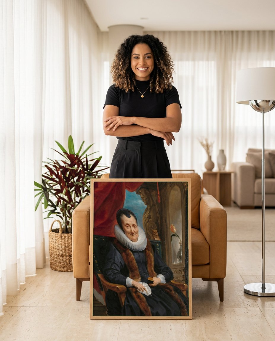 Quadro Decorativo Retrato de Senhora - Jacob Jordaens com modelo em ambiente