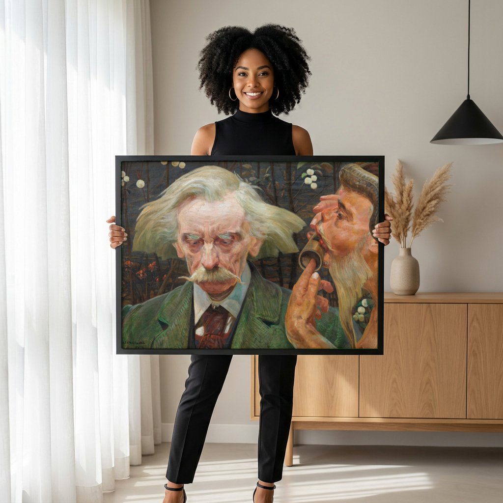 Quadro Decorativo O Poeta e o Sátiro - Jacek Malczewski com modelo em ambiente