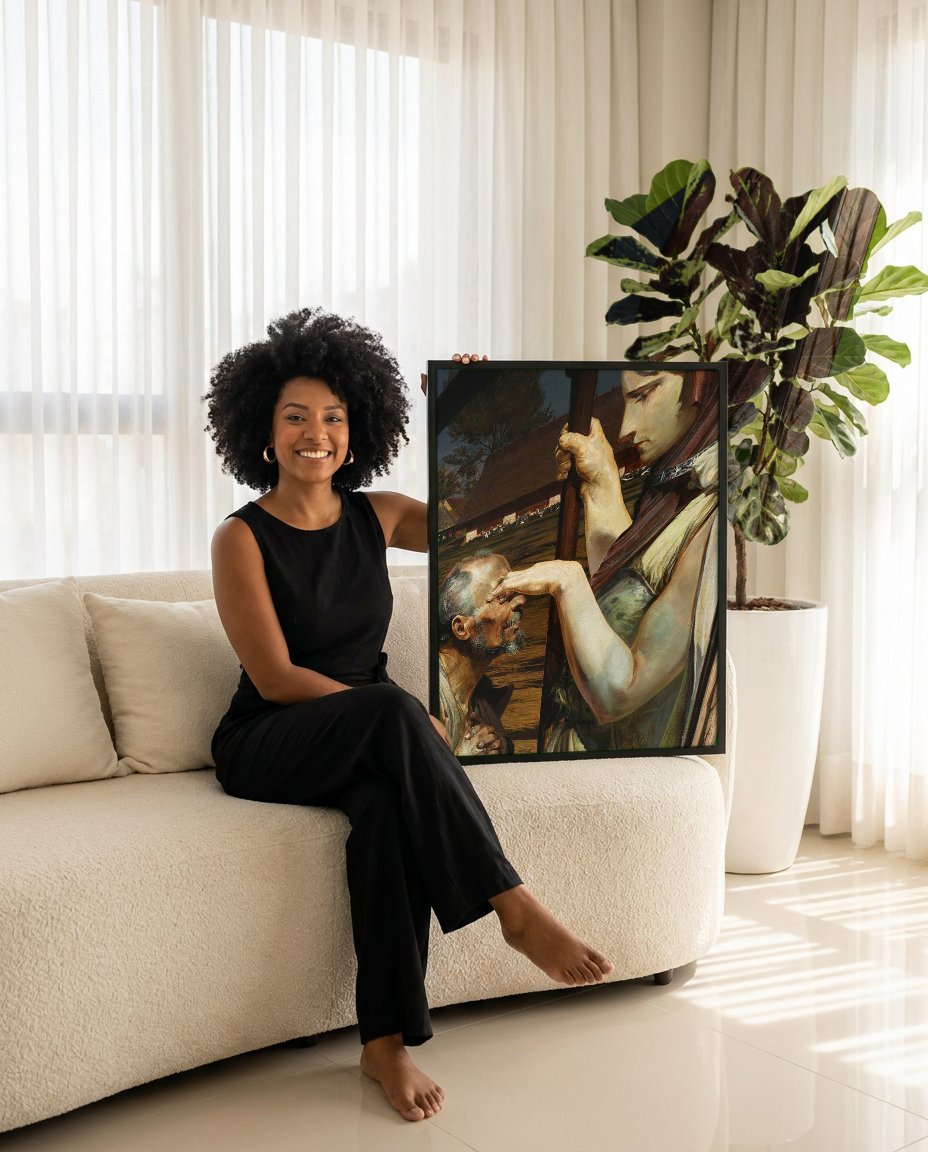 Quadro Decorativo A Morte de Ellenai - Jacek Malczewski com modelo em ambiente