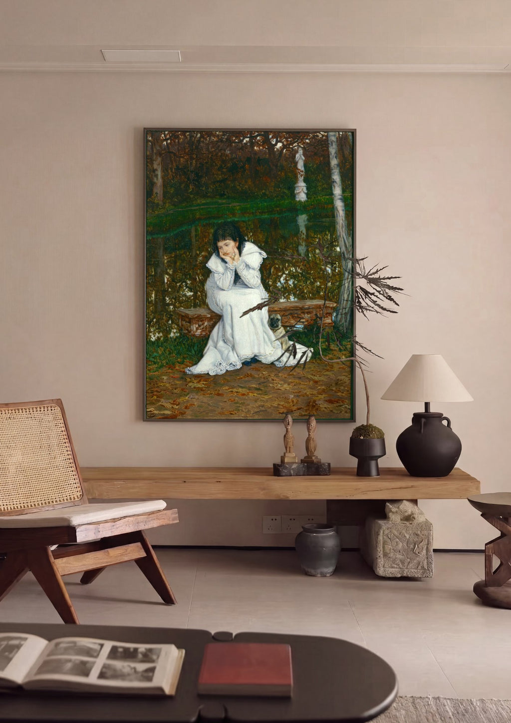 Quadro Decorativo Melancolia Outonal - James Tissot em ambiente decorado
