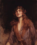 Retrato de uma mulher com cabelos ruivos, coroa de folhas e expressão pensativa, em tons escuros e terrosos, atribuído a James Jebusa Shannon