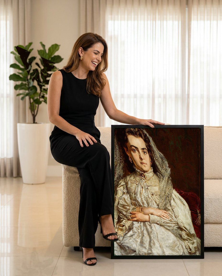 Quadro Decorativo Retrato de Mulher - Jan Matejko com modelo em ambiente