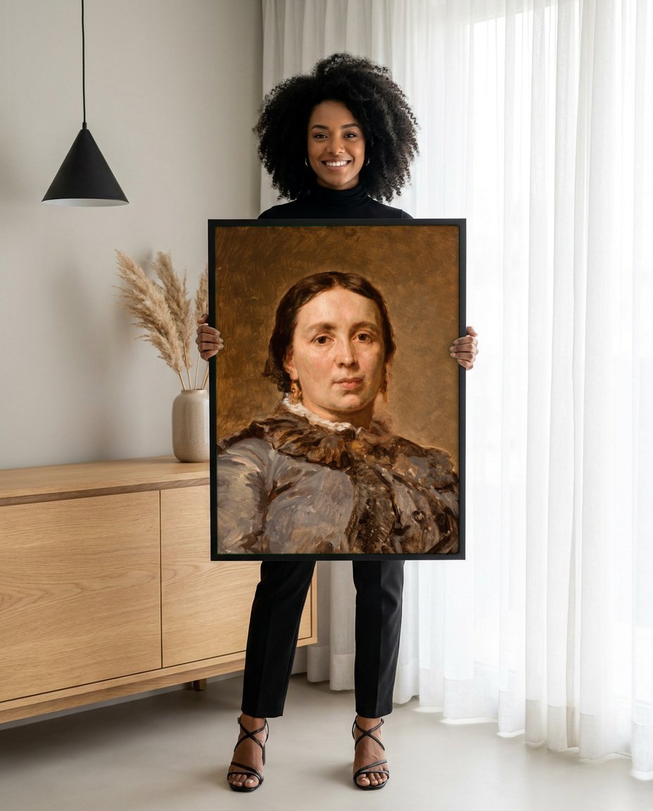 Quadro Decorativo Retrato de Mulher - Jan Matejko com modelo em ambiente