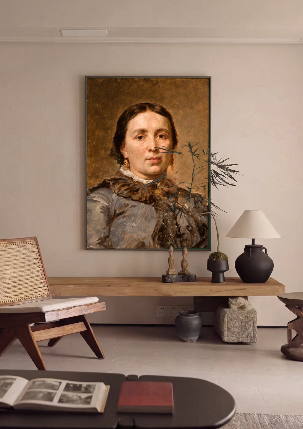 Quadro Decorativo Retrato de Mulher - Jan Matejko em ambiente decorado
