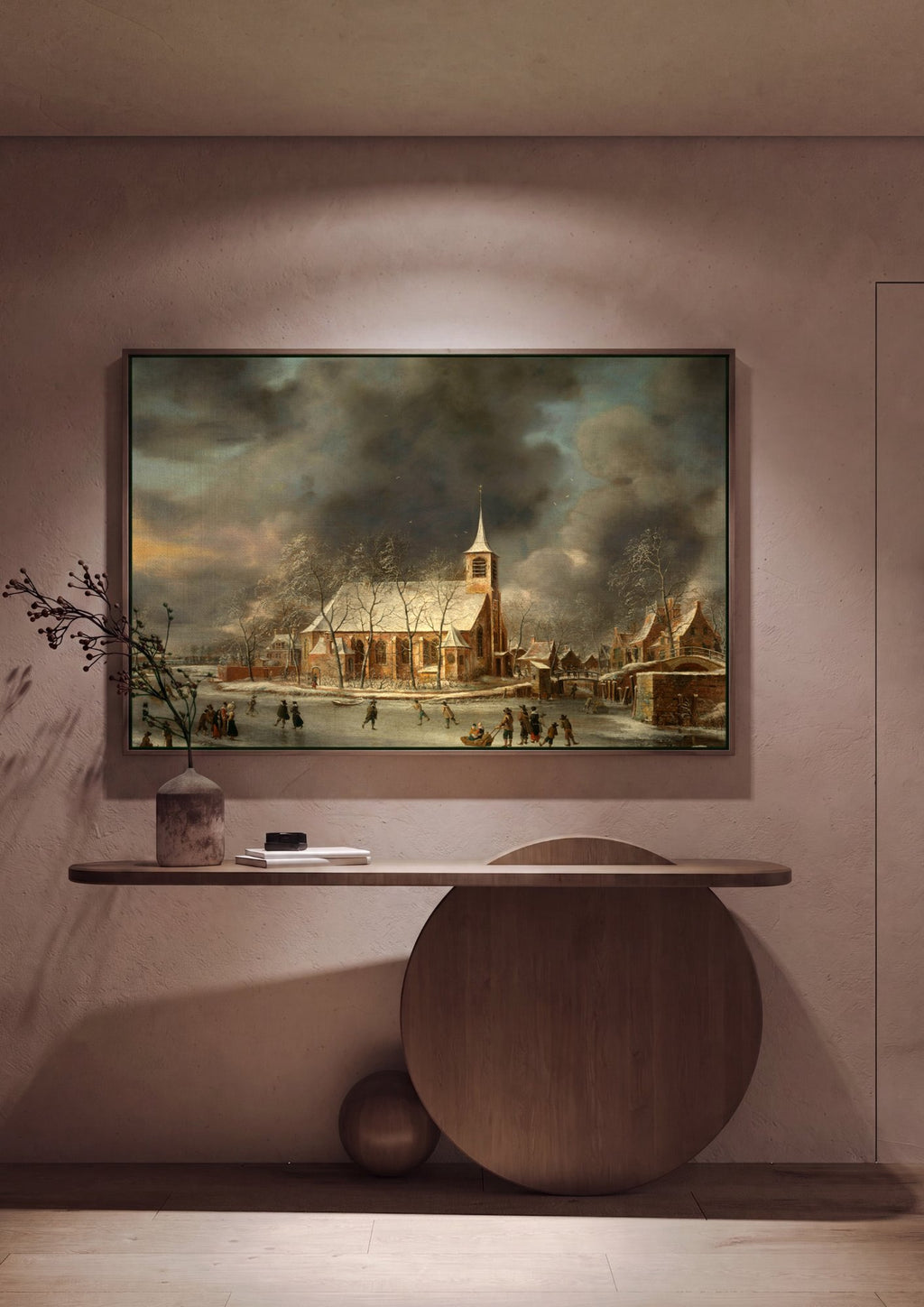 Quadro Decorativo Inverno Neerlandês - Jan Abrahamsz Beerstraaten em ambiente decorado