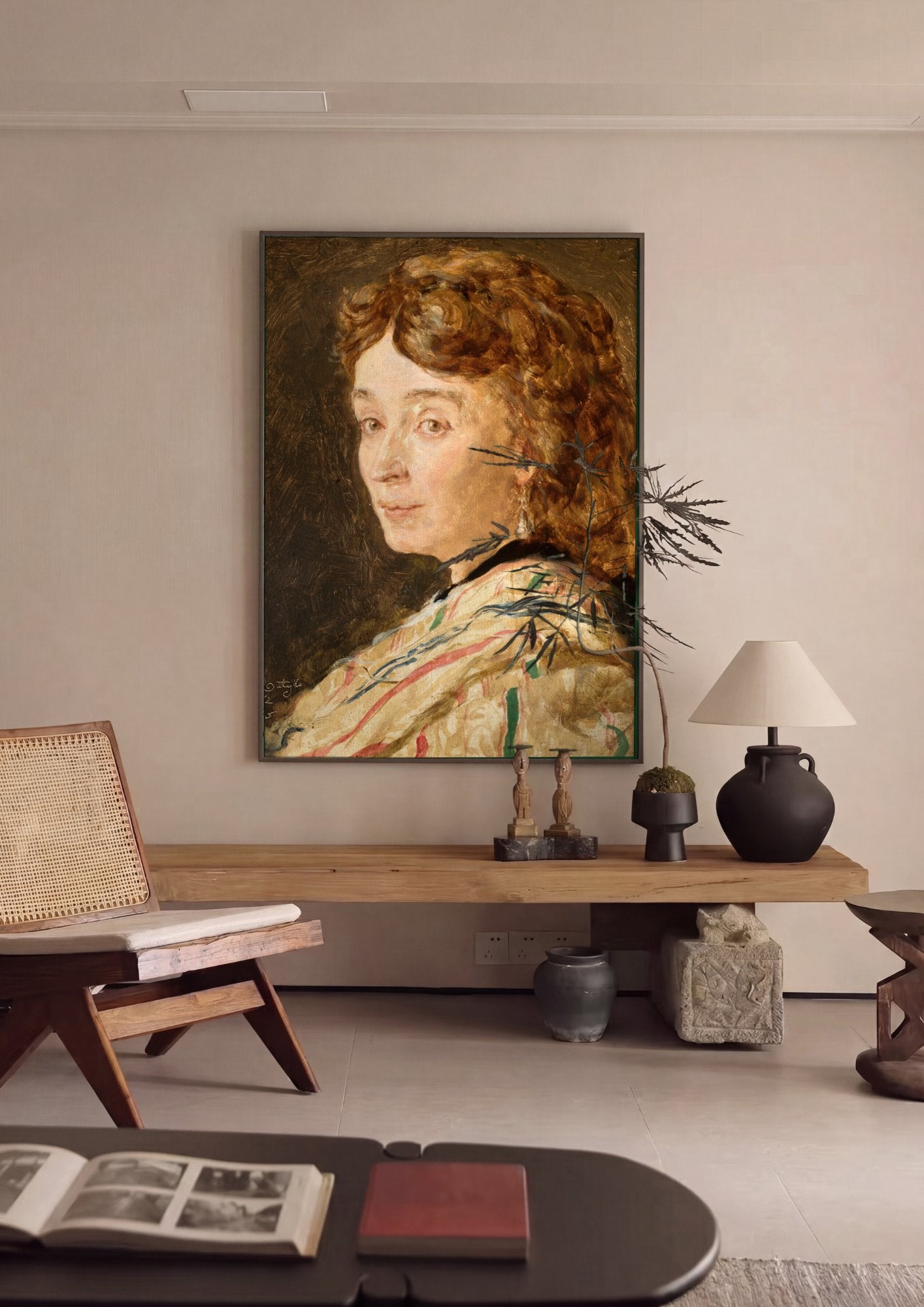 Quadro Decorativo Retrato de Mulher - Jan Matejko em ambiente decorado