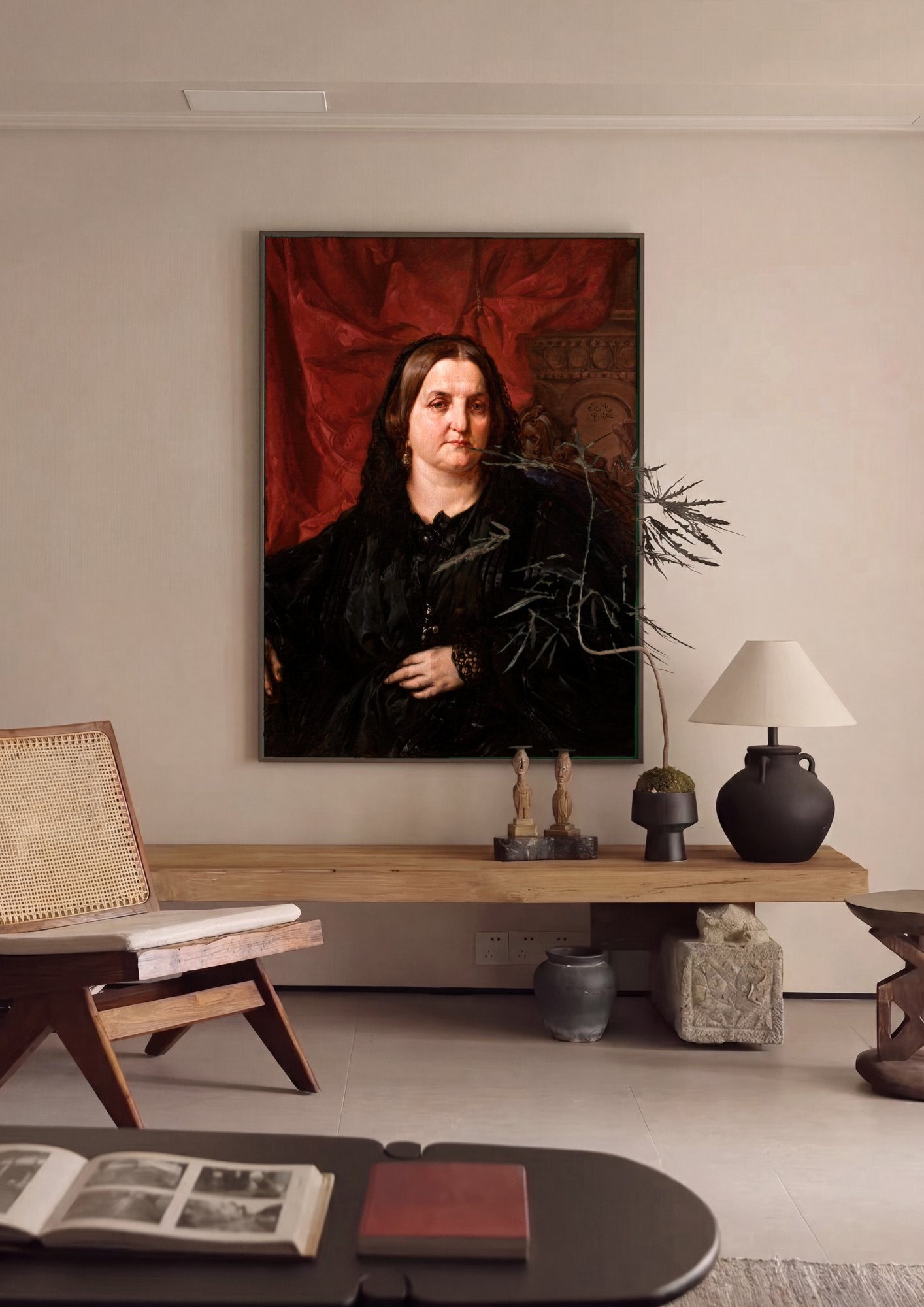 Quadro Decorativo Retrato de Senhora - Jan Matejko em ambiente decorado